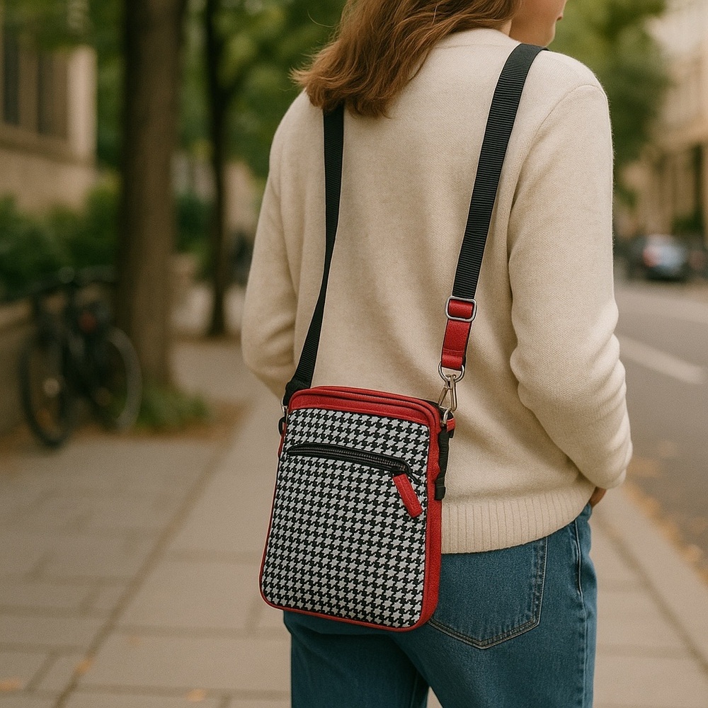 Red and Black Houndstooth Crossbody Bag